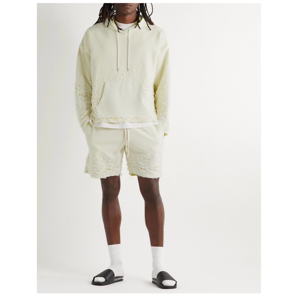 John Elliott | Men’s Reverse Burn Out Distressed Terry Drawstring Shorts | 3 / L